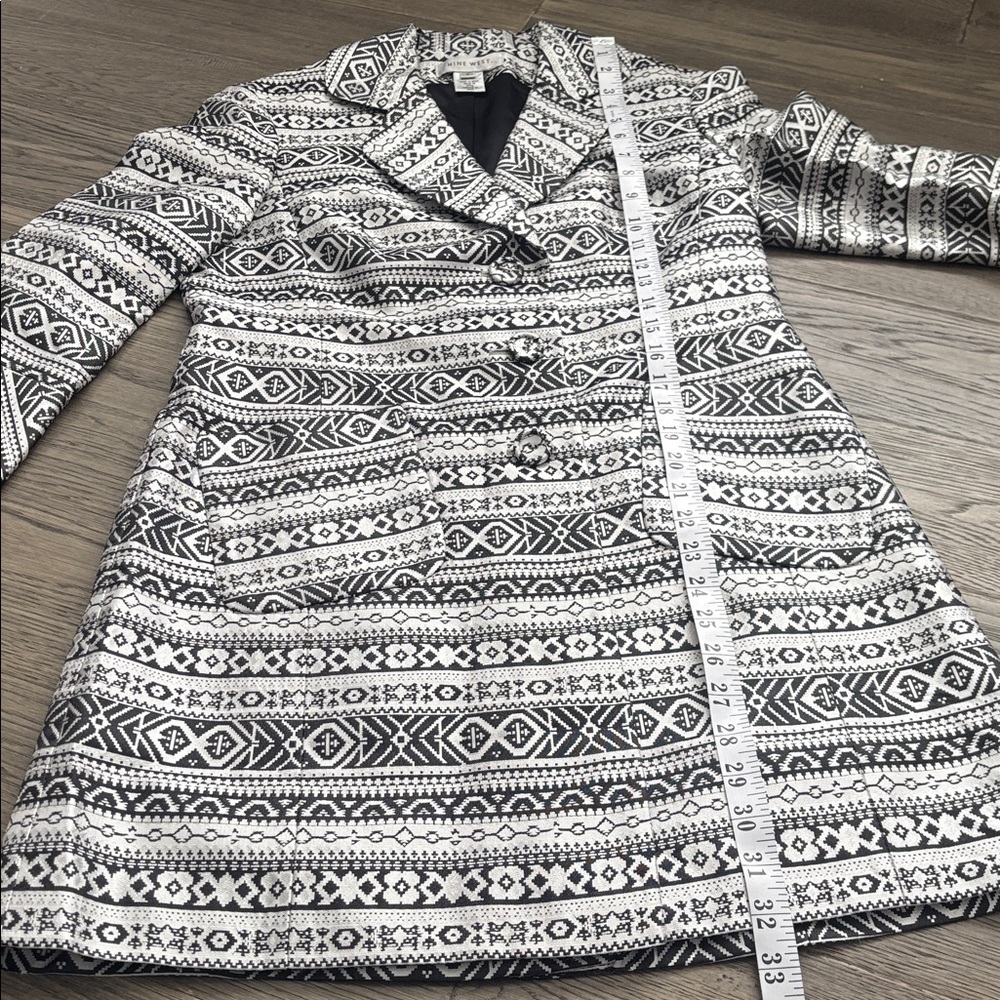 Nine West | Silk Blend Trench Coat Black and Silver Geometric Aztec Size Small - Picture 10 of 14